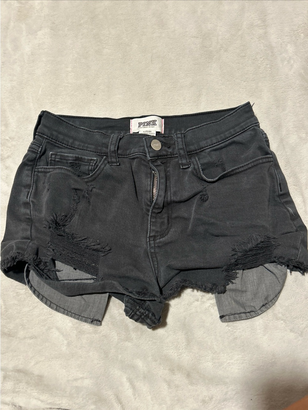 Victoria's Secret PINK Women’s Shorts 4 Cutoff Denim High Rise Distressed Black!